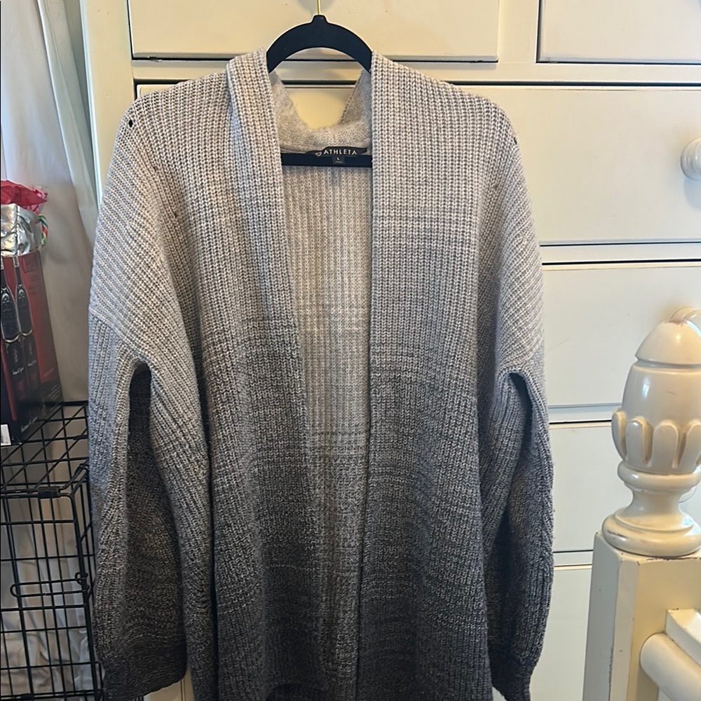 Athleta Gray Cardigan Sweater Classic Knit